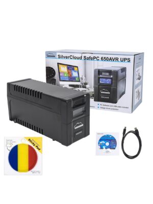 SilverCloud SafePC 650AVR UPS package, 360W power and Sticky Pad Flag included