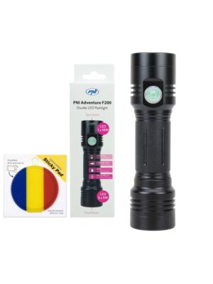 PNI Adventure F200 aluminum double flashlight package with LED, 4000mAh battery and Sticky Pad Flag included