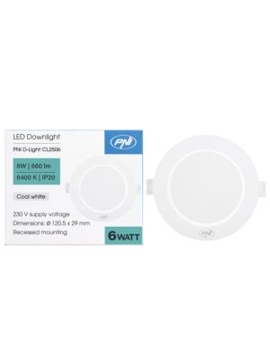 PNI D-Light CL2506 6W LED spot, recessed, round, 120.5*28.4mm, 6400K, 230V power supply, 660 lm, white