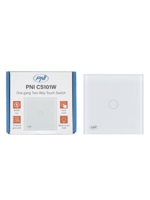 Simple ladder switch and cross switch with touch PNI CS101W made of glass, white with LED indicator, 800W