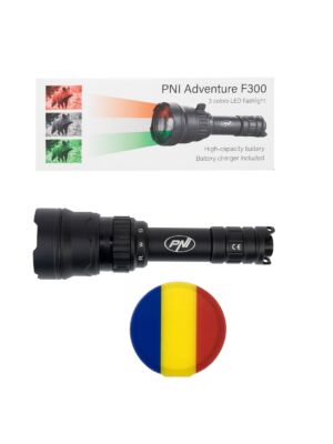PNI Adventure F300 LED Flashlight Package in 3 colors, white, red, green, max. 10W, IPX6 + Sticky Pad Flag