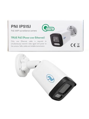 Video surveillance camera PNI IP515J POE, bullet 5MP, 2.8mm, for outdoor use, bidirectional audio, white Picture description