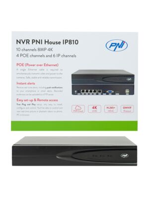 NVR PNI House IP810 with 10 4K channels, 4 POE channels and 6 IP channels