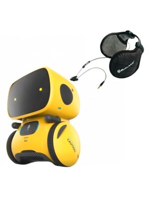 PNI Robo One interactive smart robot package, voice control, touch buttons, yellow + Midland Subzero headphones