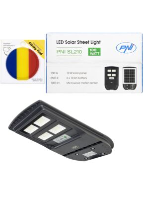 Package PNI SL210 100W Street Light Lamp with 10W Built-in Solar Panel and Sticky Pad Flag Included