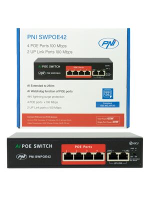 Switch POE PNI SWPOE42 with 4 POE ports and 2 100Mbps ports