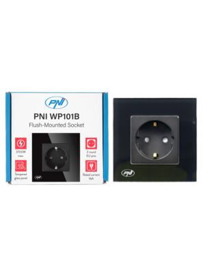 Simple built-in socket PNI WP101B, with glass frame, 16A, 3700W, 230V, black