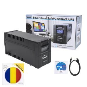 SilverCloud SafePC 650AVR UPS package, 360W power and Sticky Pad Flag included