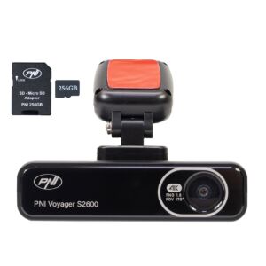 PNI Voyager S2600 DVR Car Camera Package, WiFi, 4K Ultra HD, GPS and 256GB microSD memory card included