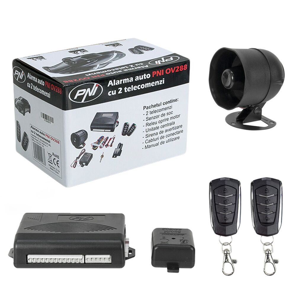 Car alarm PNI OV288 with 2 remote controls and central locking mode