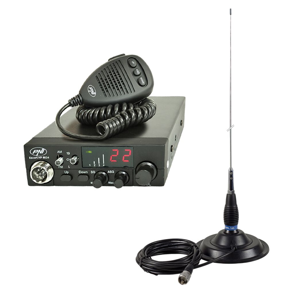 Kit CB radio PNI ESCORT CB 8024 ASQ CB PNI ML145 antenna with magnet 145  PL