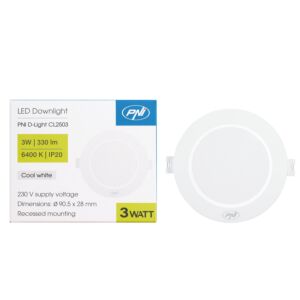 PNI D-Light CL2503 3W LED spot, recessed, round, 90.5*28mm, 6400K, 230V power supply, 330 lm, white