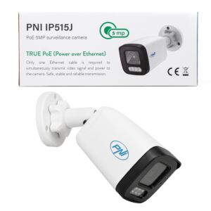 Video surveillance camera PNI IP515J POE, bullet 5MP, 2.8mm, for outdoor use, bidirectional audio, white Picture description