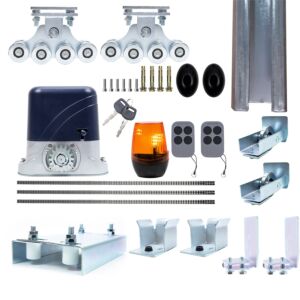 Complete PNI AP800D self-supporting gate automation kit, motor, wheels, photocells, remote control, lamp, 6-meter rack.