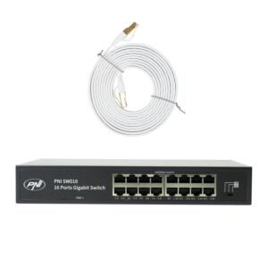 PNI SW016 Switch Package, 16 x 10/100/1000 Mbps, Gigabit, Metal Enclosure and 3m CAT8 Patch PNI U8030W