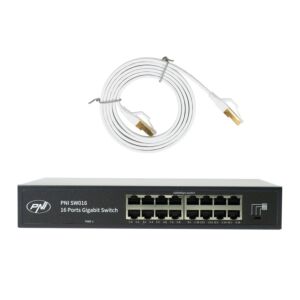 PNI SW016 16 x 10/100/1000 Mbps switch package, Gigabit, metal case and 1.5m CAT8 patch PNI U8015W